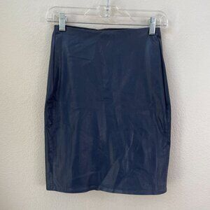 L'agence Womens Small Navy Blue Faux Leather Mini Pencil Skirt Pull On